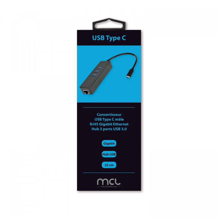 [USB3C-125H3/C] Convertisseur USB Type C RJ45 Gigabit Ethernet + hub 3 ports USB 3.0 