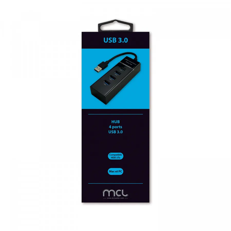 Hub USB MCL – Hub externe – 4 ports USB 3.0 – Noir – Compatible PC et Mac