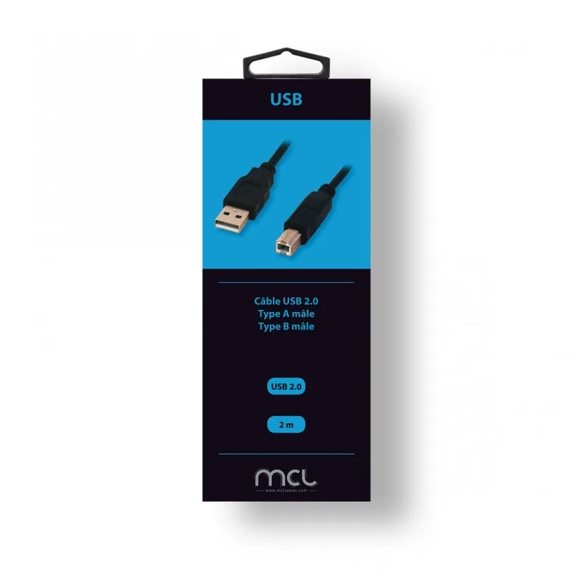 Câble USB 2.0 Type A mâle/Type B mâle Noir-2m MCL SAMAR