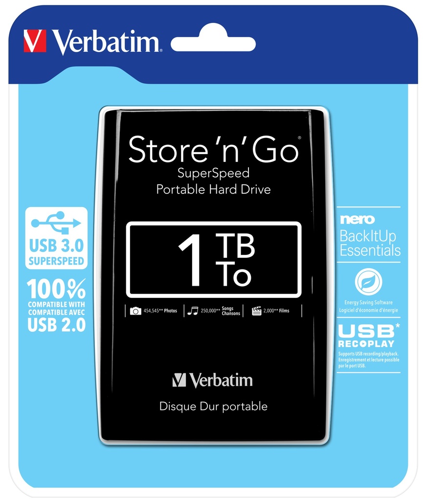 Disque Dur externe Verbatim Store'N'Go 3.0 - 1To (Noir)