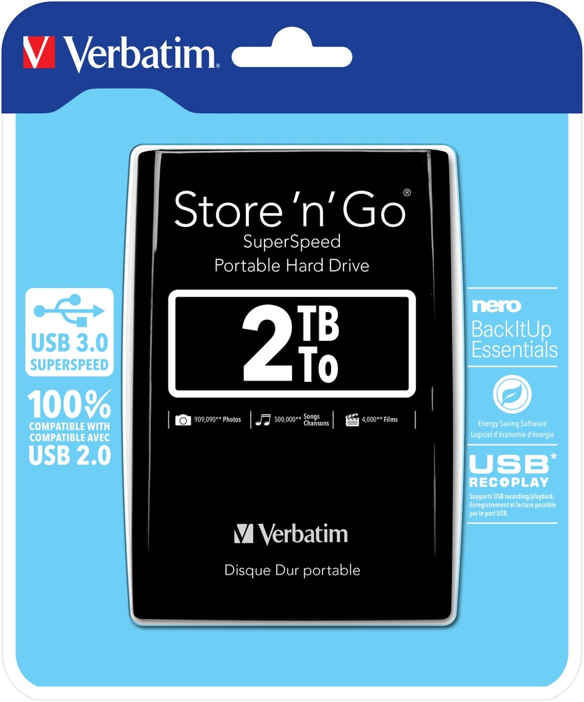 Disque Dur externe Verbatim Store'N'Go - 2To (Noir)