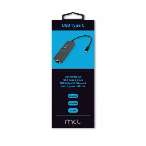 [USB3C-125H3/C] Convertisseur USB Type C RJ45 Gigabit Ethernet + hub 3 ports USB 3.0 