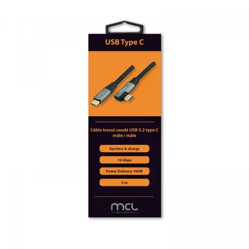 [MC1C99A3C1052CZ] Câble MCL USB-C (1 connecteur angle droit) - Noir, Gris 2 mètres